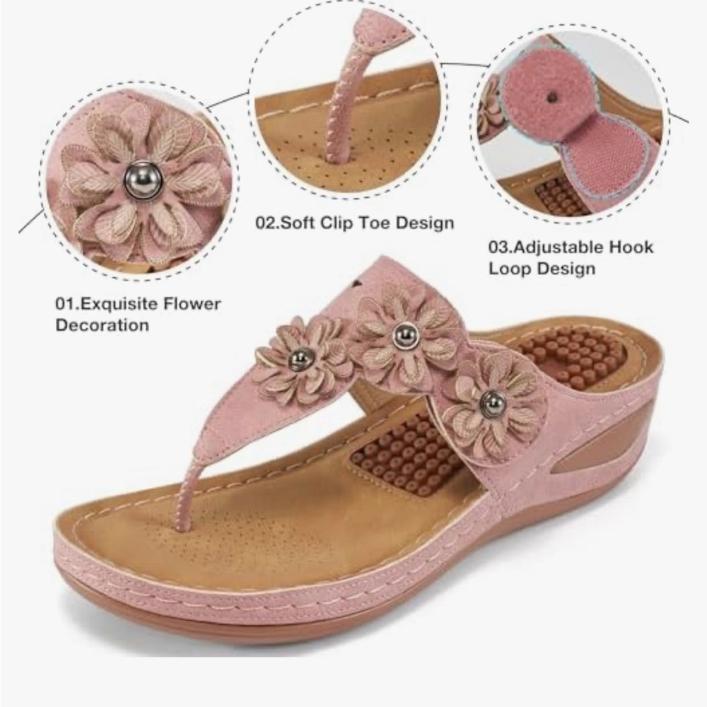 FUDYNMALC Womens Flip Flops Comfortable Orthopedic Platform Sandals - Picture 4 of 9